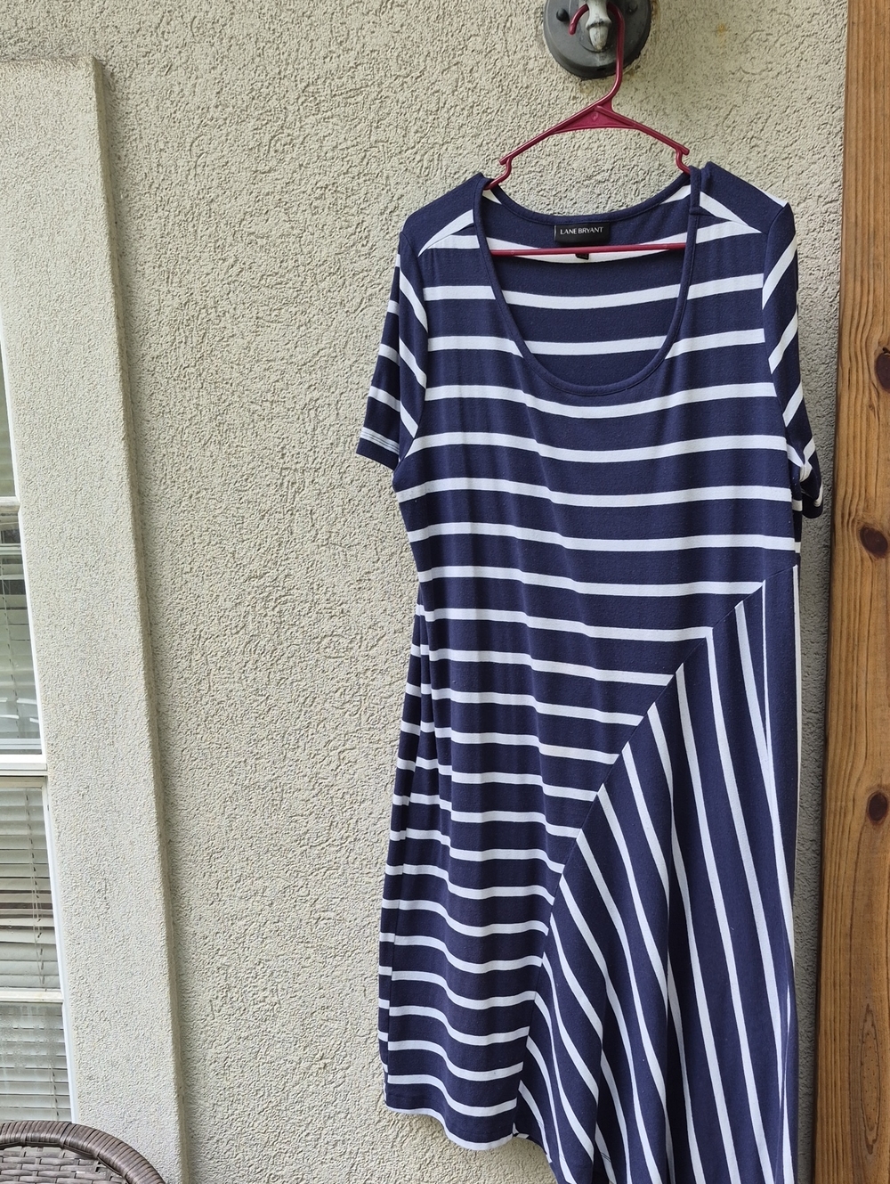Lane Bryant Navy & White Striped Midi Scoop Neck Dress
